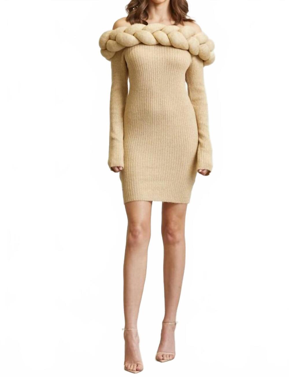 NEW BLITHE off-shoulder braided knit dress in nude